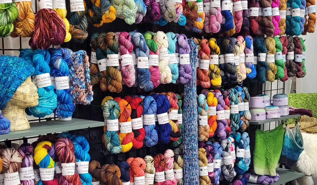Colourway display from Nerds with Needles