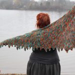 Kim McBrien-Evans displaying her Impervious Shawl