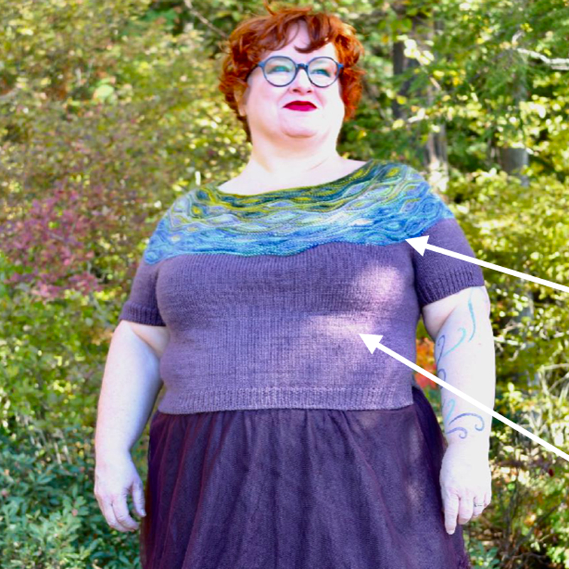 Kim McBrien-Evans wearing a sweater with vertical darts