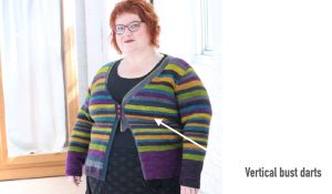 Kim McBrien-Evans wearing a sweater with vertical darts