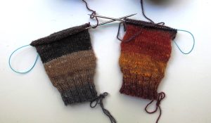 Kate Atherley - photo of a set of socks in production