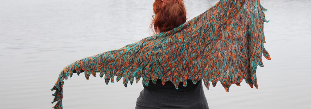 Kim McBrien-Evans displaying her Impervious Shawl