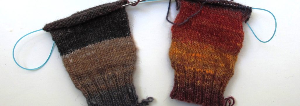 Kate Atherley - photo of a set of socks in production